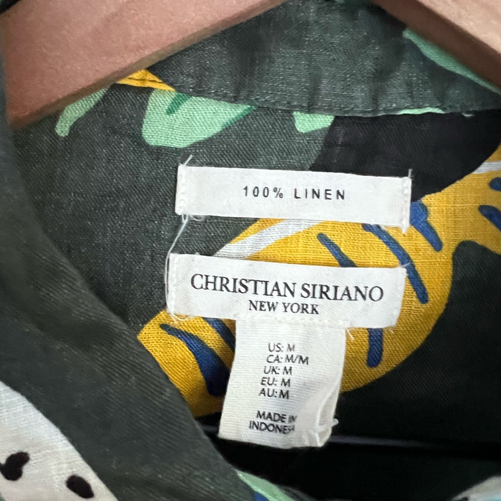 Christian Siriano Linen button up shirt short sleeve tropical toucan bird print - Picture 3 of 5